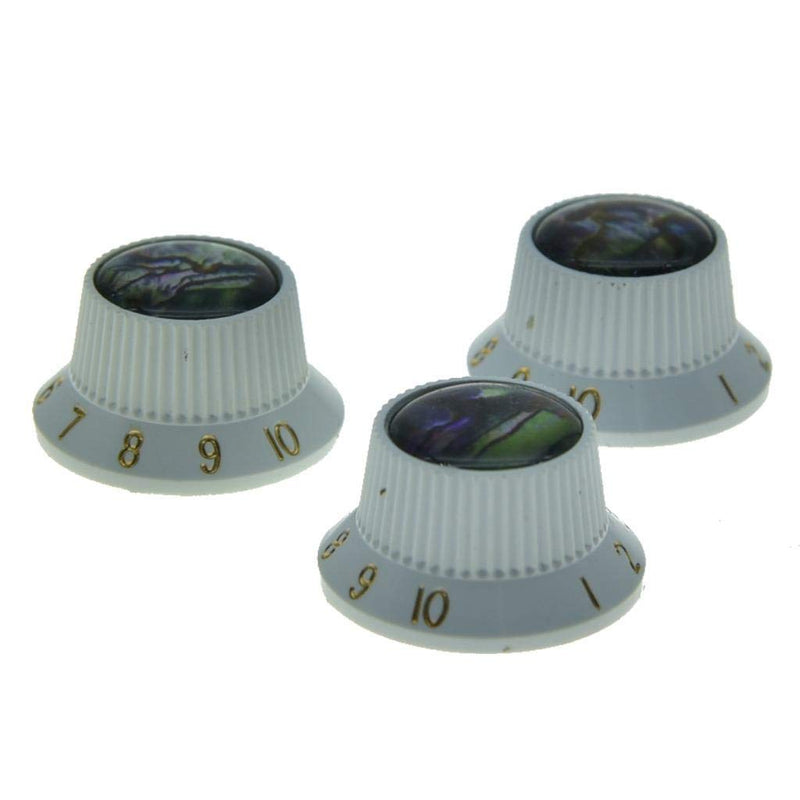 KAISH Set of 3 Plastic Push on Fit Abalone Top ST Strat Knobs Guitar/Bass Knob fits Metic 5.8mm Split Pots White