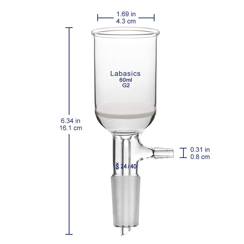[AUSTRALIA] - Labasics Borosilicate Glass Buchner Filtering Funnel 60ml with Medium Frit (G2), 43mm Inner Diameter, 57mm Depth, with 24/40 Standard Taper Inner Joint and Vacuum Serrated Tubulation (60ml) 60 ml 