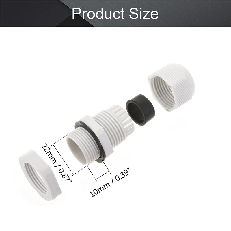 Fielect 20Pcs M22 Cable Gland Plastic Waterproof Cable Glands Joints Adjustable Connector White for 10-13mm Dia Cable