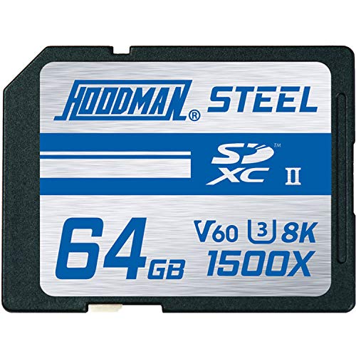 Hoodman 64GB Steel UHS-II V60 U3 Class 10 SDXC Memory Card, 260MB/s Read and 100MB/s Write Speed