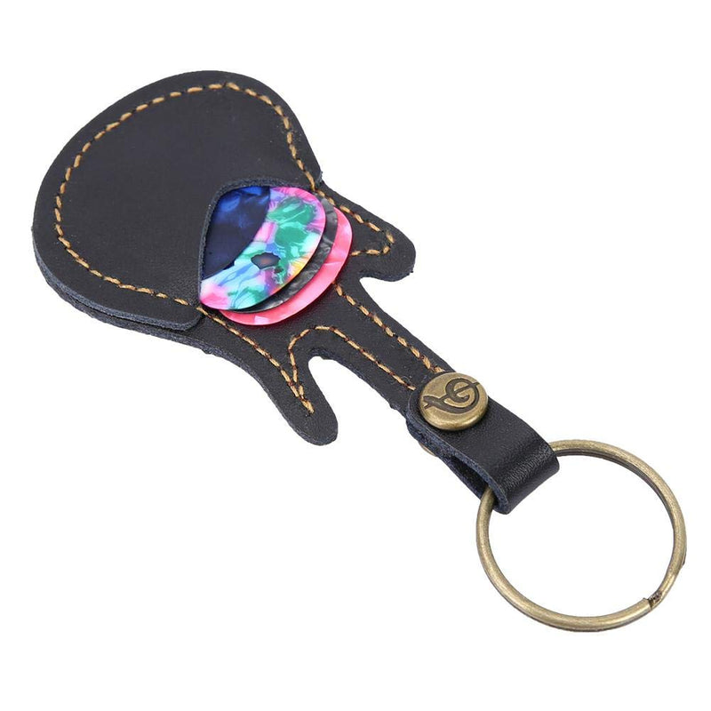 Bnineteenteam Guitar Shaped Guitar Picks Holder Case PU Leather Guitar Plectrum Holder with 5pcs Colorful Picks for Guitar Players Black