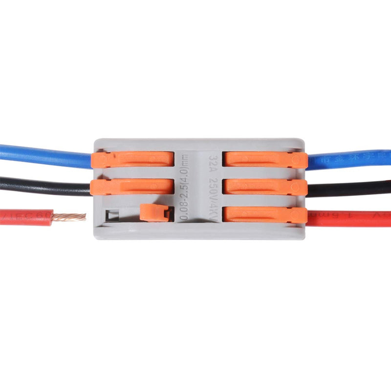 XHF Conductor Compact Connectors Lever Wire Nut with Fixed Base, Electrical Connectors Wire Terminals for 2 Circuit Inline Splices 28-12 AWG (SPL-3, 50PCS) 50 Piece spl-3