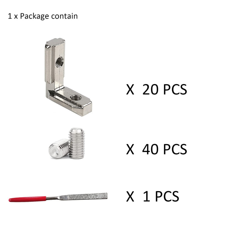 20pcs/lot 1" x 1" Aluminum Extrusion Profiles 1010 Series L-Shape Interior Corner Connector Joint Bracket with Screws for 10x10 Aluminum Profile 1 Inch x 1 Inch Extrusion Profiles Rail