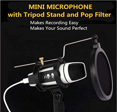 Streaming Microphone with Tripod Stand and Pop Filter, Singing Microphone for Kids and Adults, Condenser Microphone for Mobile Phone with 3.5mm Audio Jack, for Karaoke, Webcast, Live Streaming White