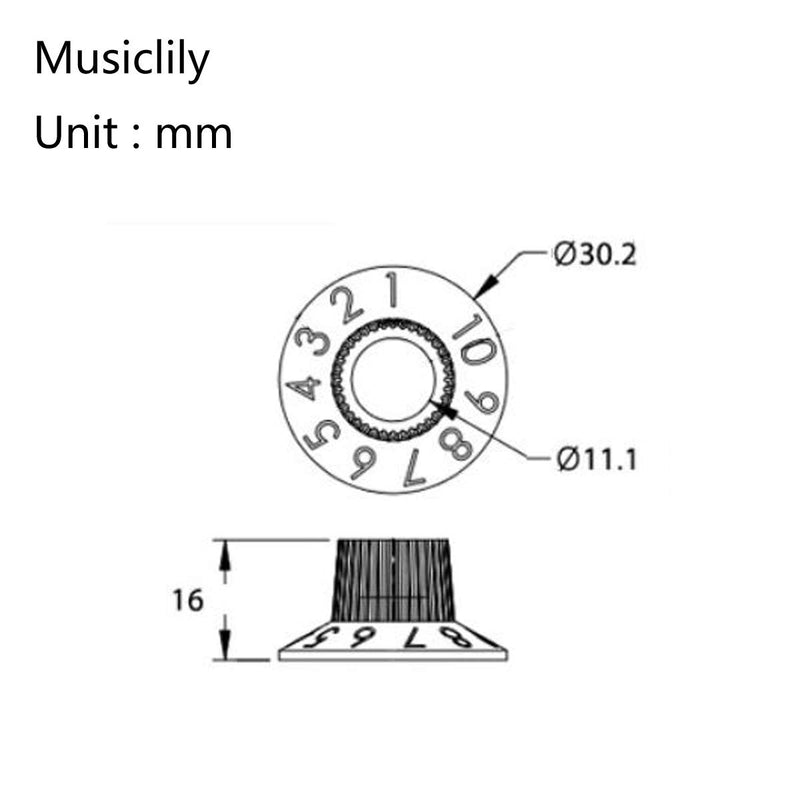 Musiclily Pro Imperial Inch Size Guitar Amplifier Effect Pedal Skirted Amp Knobs, Black (Set of 6)