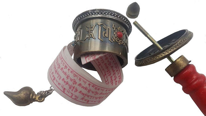 DMtse 2 X Tibetan Buddhist Om Mani Padme Hum Functioning Mini Handheld Prayer Wheel with Mantra Scroll