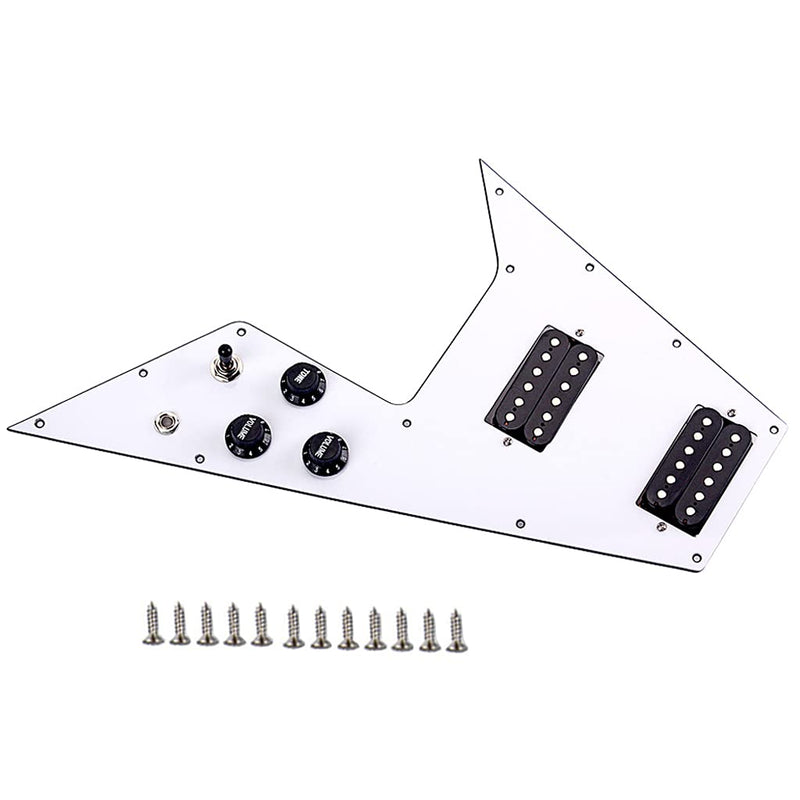 Alnicov 3 Ply Loaded Prewired Pickguard Wired Plate for Guitar,Compatible with Gibson Flying V Style Guitar,White