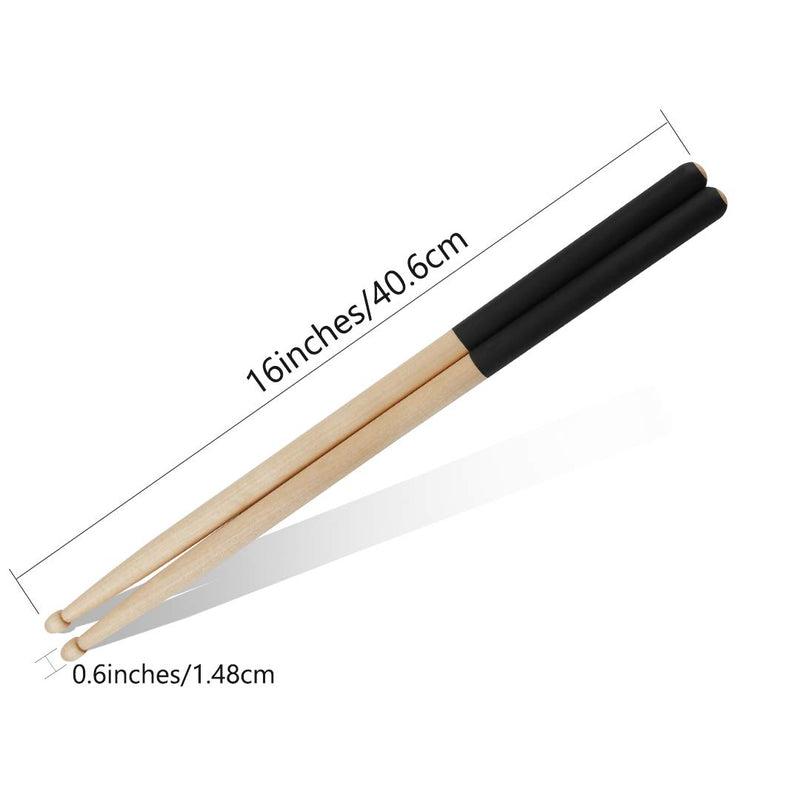 Vetoo Drum Sticks 5A, 2 Pair Non-Slip Drumsticks Classic Maple Wood Tip Drumstick for Students and Adults (Black + Black) Black + Black