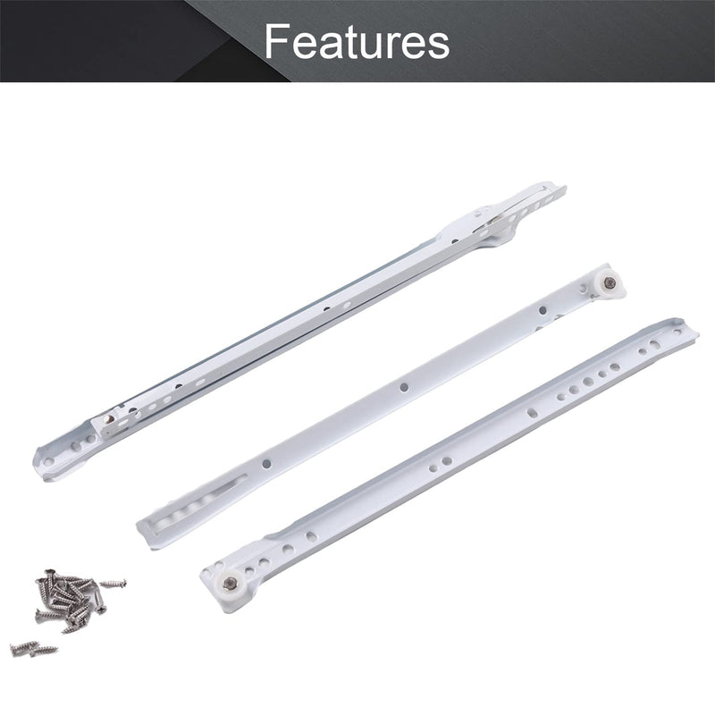 MroMax 14-inch Cold Rolled Steel Keyboard Slide Glide, 2 Fold Ball Bearing Slide Track Rail 2 Sections Steel Heavy Runners Ball Roller Wheel Cabinet Drawer Runner, White, 1 Pair