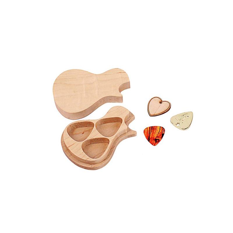 Alnicov 3 Pcs/Set Handmade Wooden Guitar Pick Box and Picks Paddles for Guitarist Music Lovers Gifts