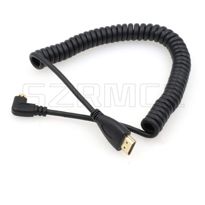 SZRMCC Right Angled Micro HDMI to HDMI High Speed Coiled Cable for Tablet Canon Sony DSLR Camera ATOMOS Monitor