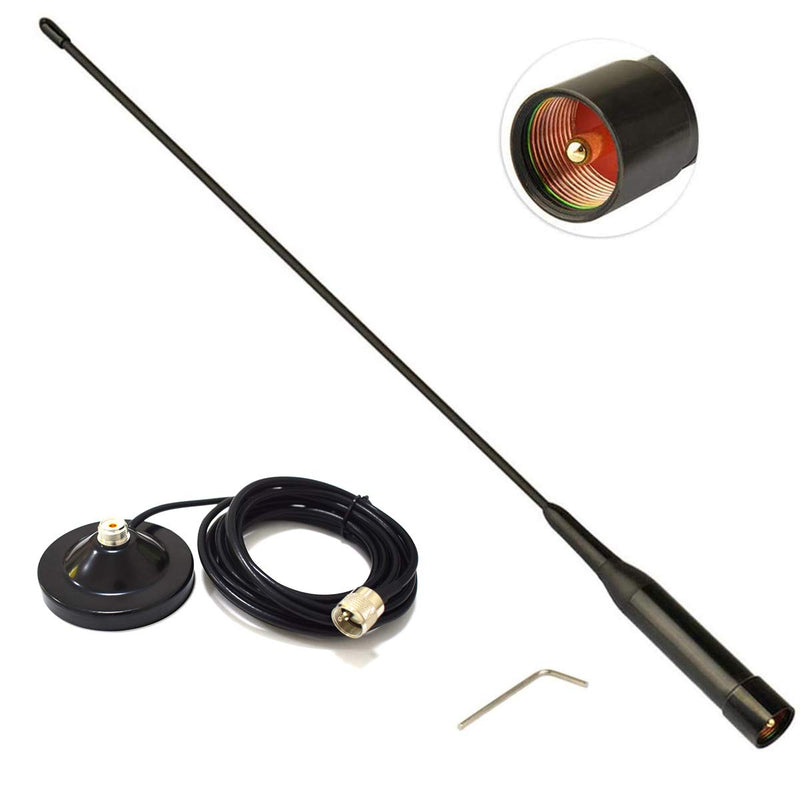 Mobile Radio Antenna Dual Band VHF/UHF 136-174MHz/400-470MHz and PL259 Male Connector Magnetic Mount Base for Vehicle Ham Radio Car Truck Amateur Radio NL-R2
