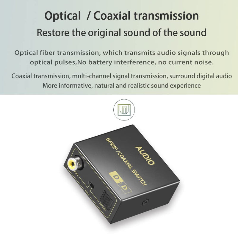 Optical to Coaxial or Coaxial to Optical Digital Audio Converter, Bi-Directional Fiber and coaxial Converter/Repeater/Splitter, with 1 Optical Cable