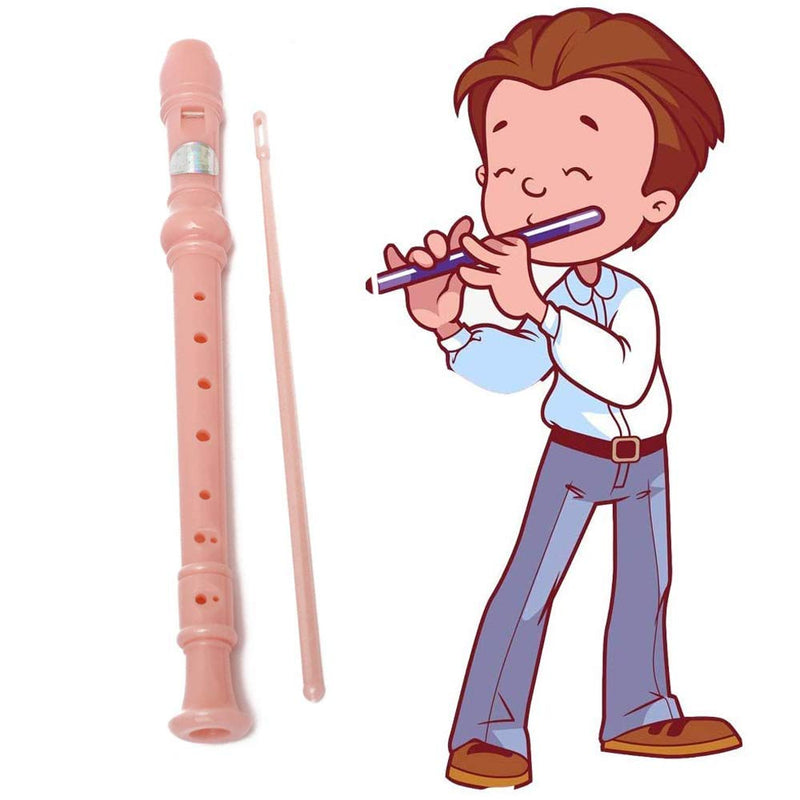 Kid's flute instrument pink, 8-hole soprano music recorder, with cleaning pole + case bag instrument