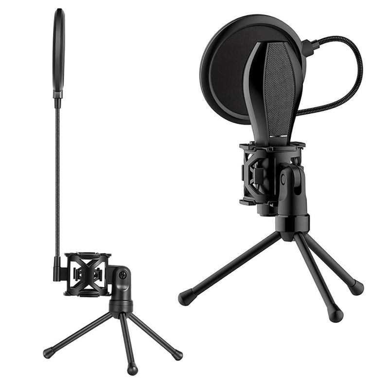 Vilihy Desktop Microphone Tripod Stand, Shock Mount Desk Mic Holder with Pop Filter Net for Podcast Chatting Meeting Live Lecture 2