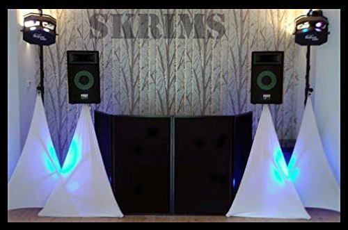 Amazin Gear SKRIMS Speaker Stand Cover 3-Sided Tripod Scrim White 360 Degree DJ Skirt with Cable Management Pass-Thru and Travel Bag
