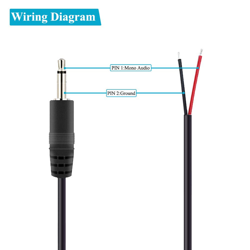 Fancasee 2 Pack 6 ft Replacement 3.5mm Male Plug to Bare Wire Open End TS 2 Pole Mono 1/8" 3.5mm Plug Jack Connector Audio Cable Repair