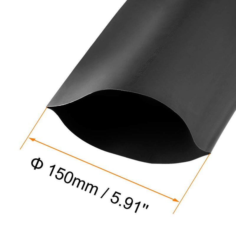 uxcell Heat Shrink Tubing, 6"(150mm) Dia 240mm Flat Width 2:1 Ratio Shrinkable Tube Cable Sleeve 1m - Black