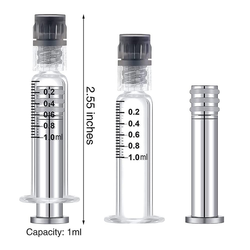 1ml Reusable Glass Syringe-Luer lock metal Plunger & 14 Gauge-1/2" blunt tips needles metal liquid syringe with plastic tubes 5 Pack