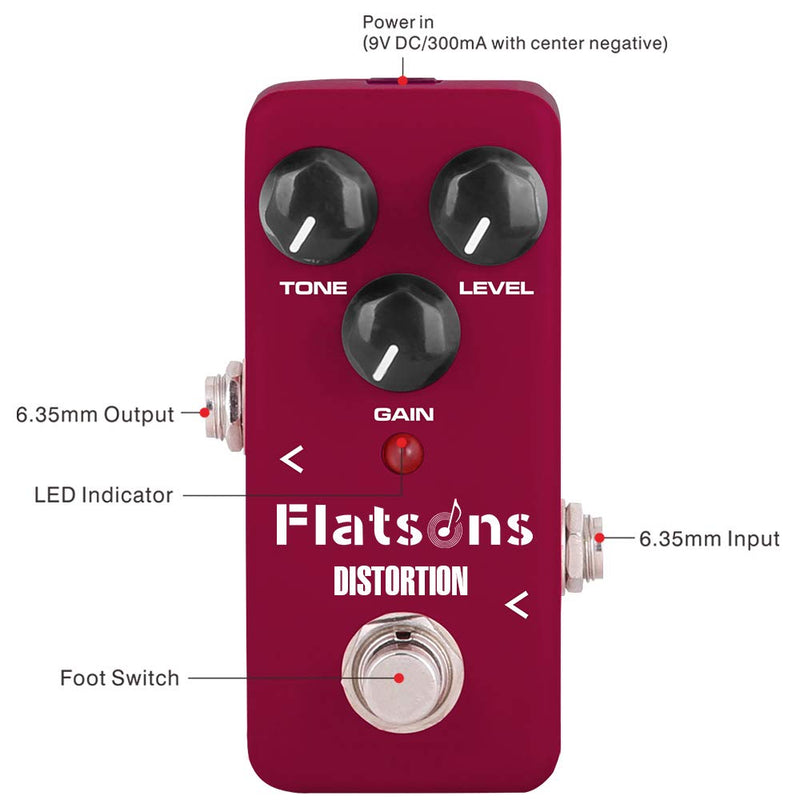 [AUSTRALIA] - Flatsons FDS2 Distortion Guitar Pedal Mini Effect Pedal Processor of Classic Distortion Tone Effect Universal for Guitar and Bass With Three Adjustment Knobs 