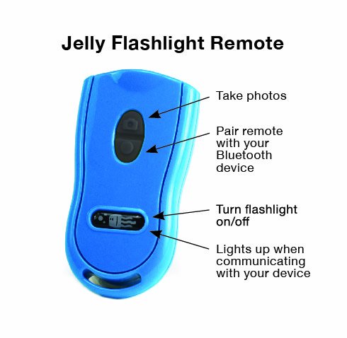 Bluetooth Remote Control Camera Shutter | Square Jellyfish 4 Button Bluetooth Remote for Selfies, Videos and iTunes | Compatible with iPhone (iOS) and Samsung Android Devices | Includes Flashlight Remote with Flashlight