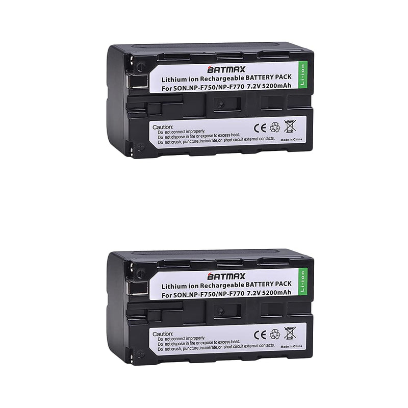 Batmax 2Pcs 5200mAh NP-F750 Battery + LCD Dual USB Charger for Sony NP-F550 570 750 770 970 960 975 Sony Handycams, NW CN160 CN-216 LED Light,NW 759 74K 760 Feelworld,759 74K 760 Field Monitor