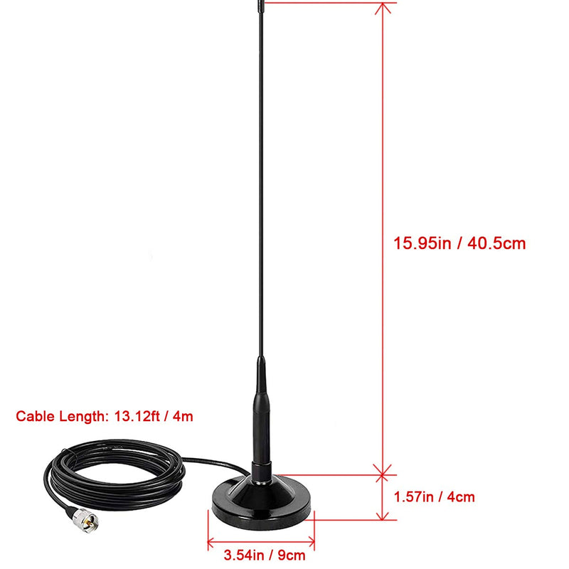 Mobile Radio Antenna Dual Band VHF/UHF 136-174MHz/400-470MHz and PL259 Male Connector Magnetic Mount Base for Vehicle Ham Radio Car Truck Amateur Radio NL-R2