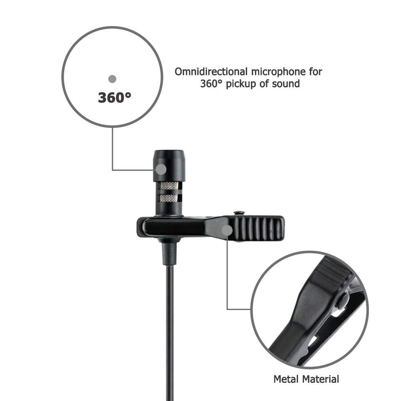 Lapel Lavalier Microphone Clip-on Lav Mic for Sony ZV-1 RX100 VII ZV-E10 A6400 A6300 A6100 A7 A7C A7S A7R Canon G7X III M50 M6 R RP R5 R6 90D Nikon Z50 Z5 Z6 Z7 Panasonic GH6 G85 G95 G100 G7 G9 & More