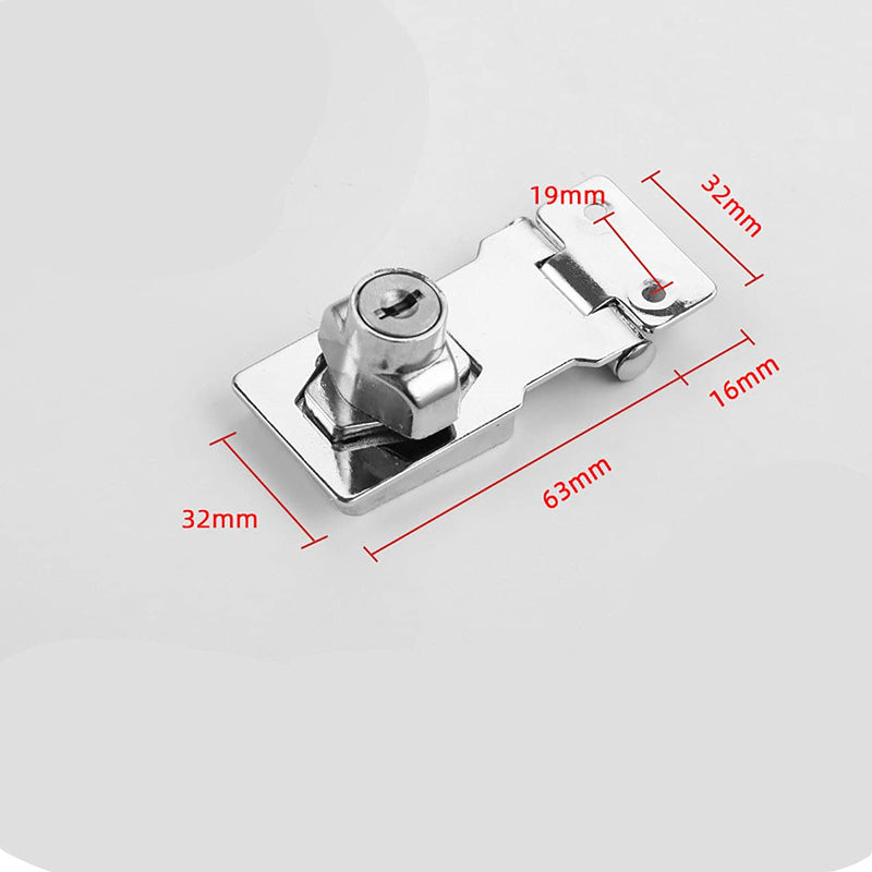 1pcs Zinc Alloy Hasp Latch Locks, 2.5 Inches, with 2 Keyed Hasp Latches Locking Knob, Drawer Lock Filing Cabinet Lock Closet Lock, Safety Hasp Lock, Bright Silver