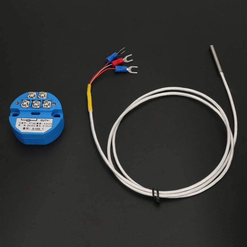 Temperature Transmitter, PT100 Temperature Sensor DC24V Output -50~400 Degree 0~10V Temperature Transmitter with 1M Sensor
