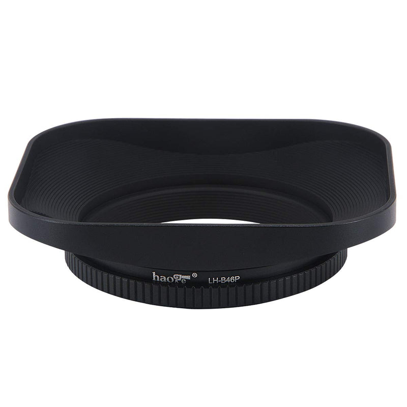 Haoge LH-B46P 46mm Square Metal Screw-in Lens Hood Hollow Out Designed with Cap for Leica Rangefinder Camera with 46mm E46 Filter Thread Lens Black