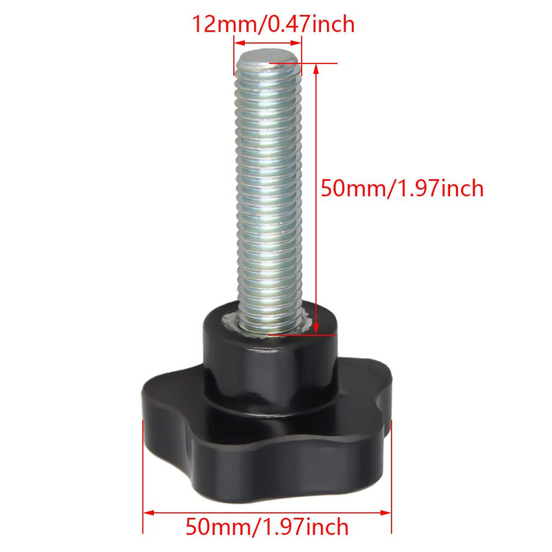 Othmro 4Pcs Star Lock Nut Rod Knobs, M12x50mm Thread Replacement Star Hand Knobs Tightening Screws Hand Tightening Knobs Quick Removal Replacement Parts for Saws Drill Presses Lathes Black M12x50