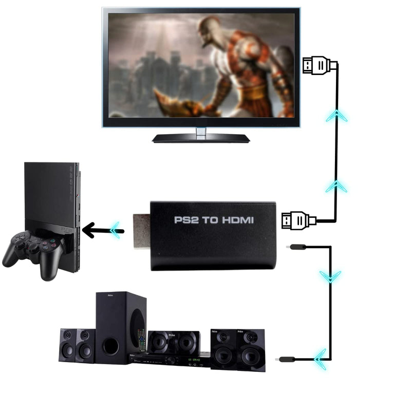 PS2 to HDMI Converter Adapter, Sartyee Video Converter PS2 to HDMI Converter with 3.5mm Audio Output for HDTV HDMI Monitor Supports All PS2 Display Modes