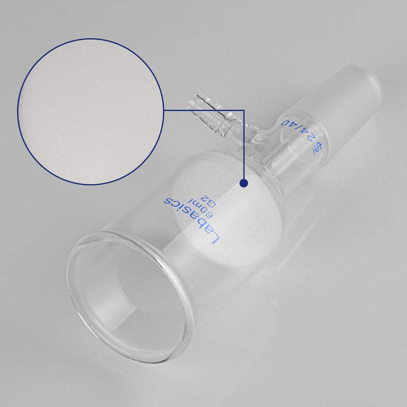 [AUSTRALIA] - Labasics Borosilicate Glass Buchner Filtering Funnel 60ml with Medium Frit (G2), 43mm Inner Diameter, 57mm Depth, with 24/40 Standard Taper Inner Joint and Vacuum Serrated Tubulation (60ml) 60 ml 