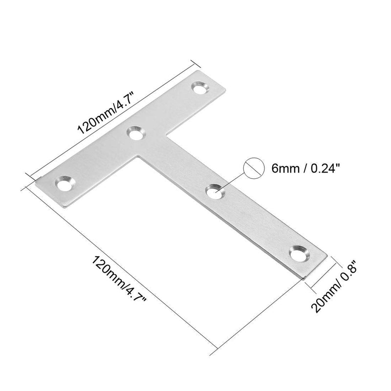 [AUSTRALIA] - uxcell Flat T Shape Repair Mending Plate, 120mmx120mm, Stainless Steel Joining Bracket Support Brace, Pack of 2 