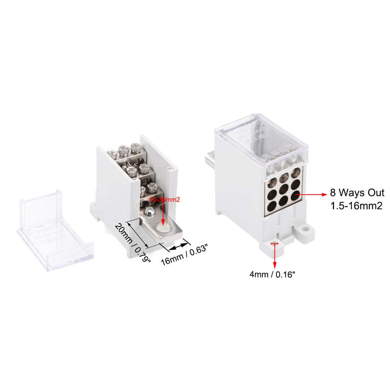 uxcell 1 Inlet 9 Outlet DIN Rail Terminal Blocks 690V 125A Max Input Distribution Block for Circuit Breaker