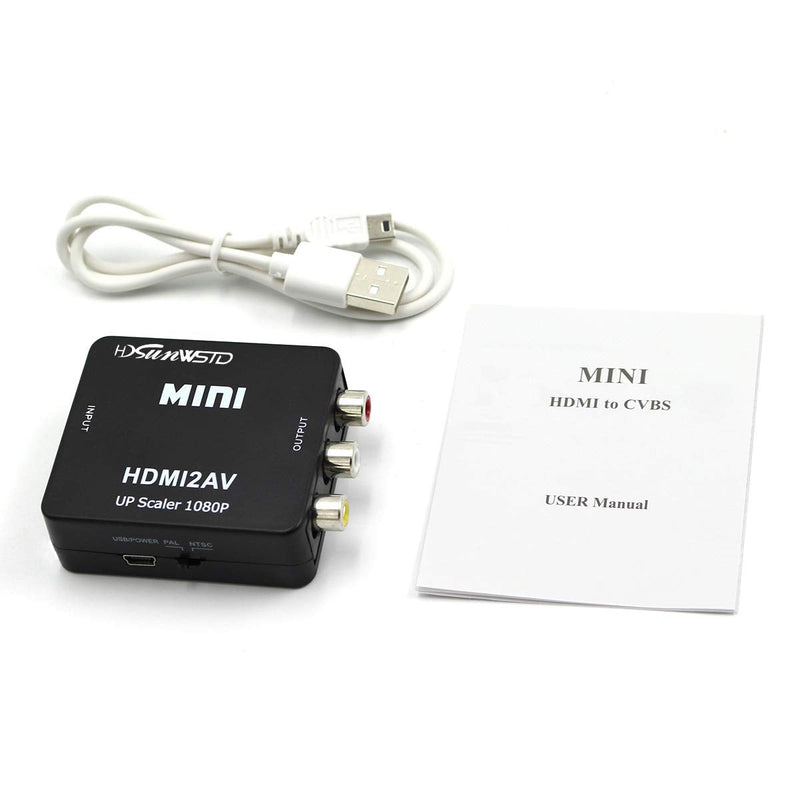 HDSUNWSTD HDMI to RCA 1080P HDMI to AV 3RCA CVBs Composite Video Audio Converter Adapter Supporting PAL/NTSC with USB Charge Cable-Black