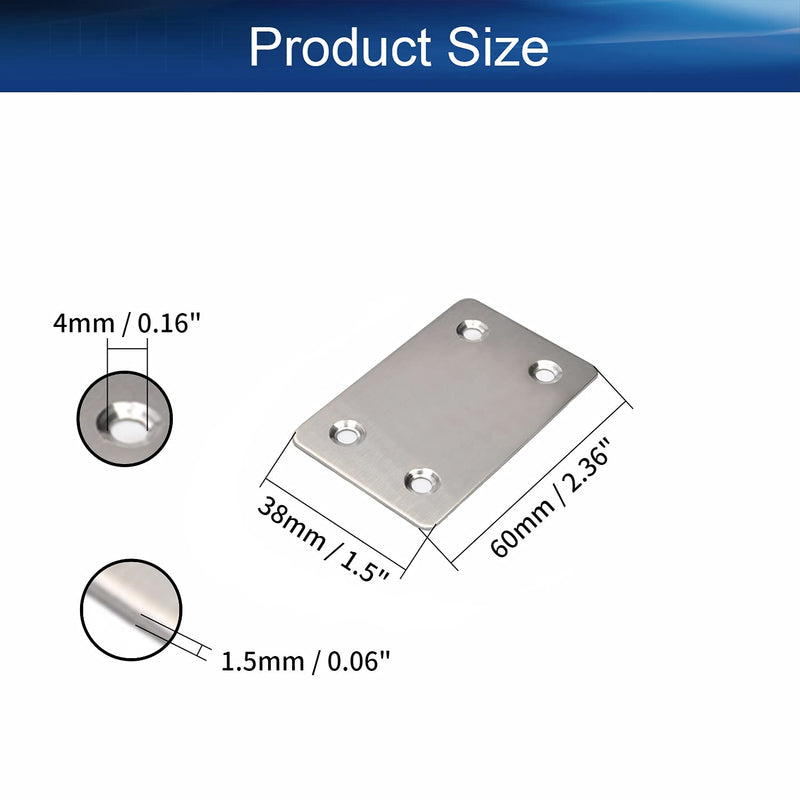 Heyiarbeit 5 PCS Flat Fixed Straight Bracket Repair Board 2.36" x 1.5"Brushed Stainless Steel Surface Connection Angle Bracket Gusset Plate