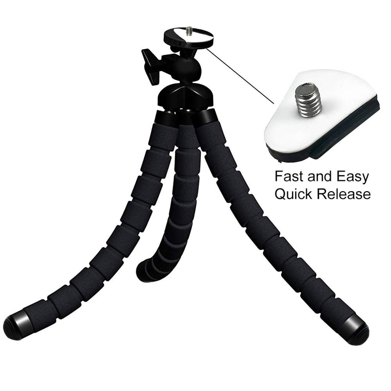 Acuvar 10” inch Flexible Tripod with Quick Release + Universal Mount for All Smartphones + Mount for GoPro Cameras + Wireless Remote Shutter & an eCostConnection Microfiber Cloth 10" Tripod