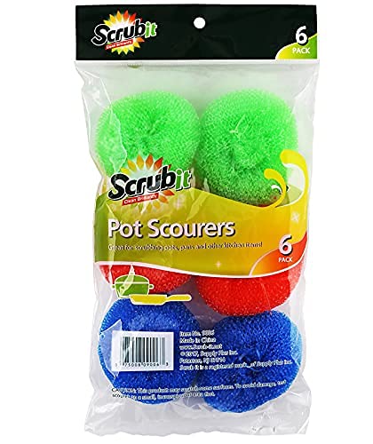 18 Round Nylon Dish Scrubber Scouring Pads by Scrub-It -3 Packs of 6 Scour Pads - Assorted Colors - Tough and Durable - Non-Scratch for Non-Stick Cookware - 6 Count (Pack of 3)