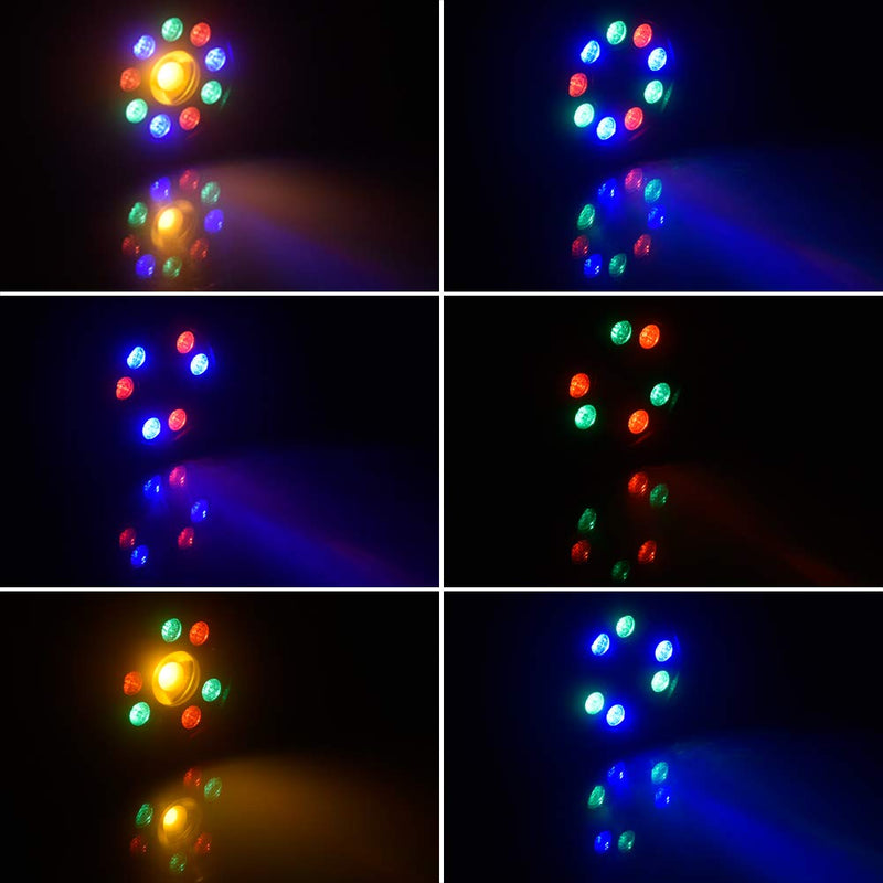 LED Stage Lights, 9LED Par Lights with UV LED Multi-Color by Remote DMX Control for Wedding Birthday Halloween Christmas New Year Party Glow in the Dark Party Supplies 15W 9LEDs RGB/UV Stage Light