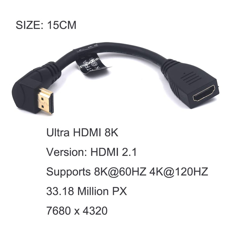 Kework 15cm HDMI 8K Extension Cable, Down Angle HDMI Male to HDMI Female Extender Adapter Cable, HDMI 2.1 Version Ultra HD Shield Cord, Support 8K@60HZ 4K@120HZ(Down Angle AM-FM) Down Angle AM-FM
