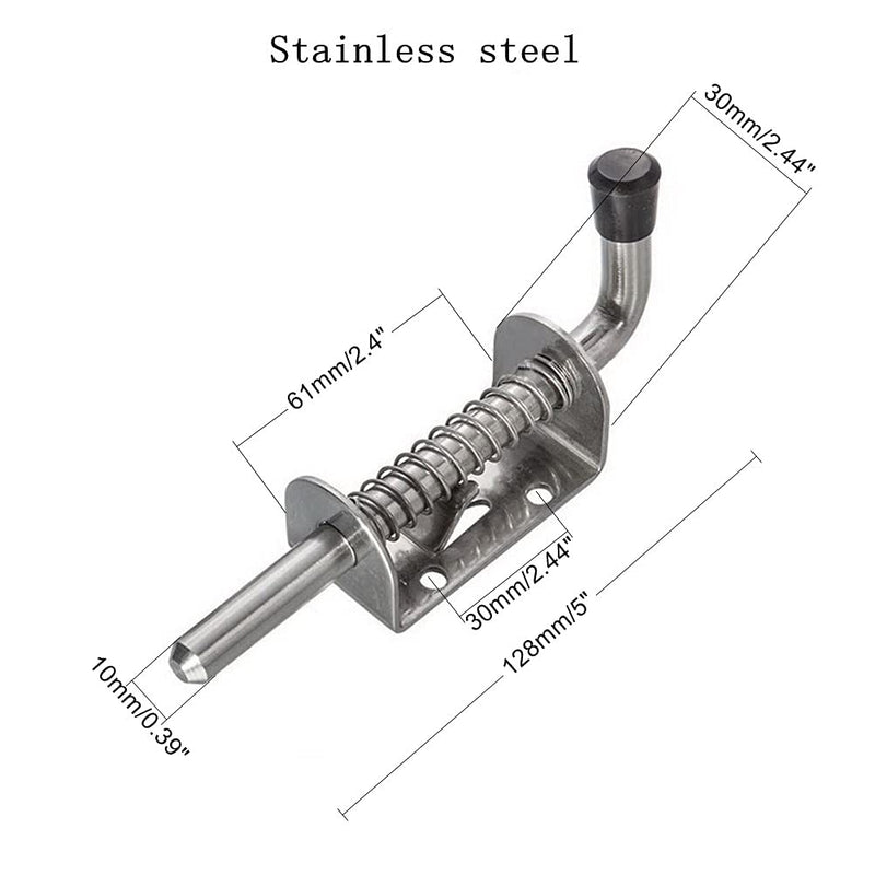 [AUSTRALIA] - 5"/128mm Spring Loaded Latch Pin, with Metal Wood Self-Tapping Screws, 304 Stainless Steel Barrel Bolt, Thickened Door Lock for Wooden Cabinet Iron Gate Yard Gate Shed Door Tailgate Trailer Garage 5in with screws 1p 