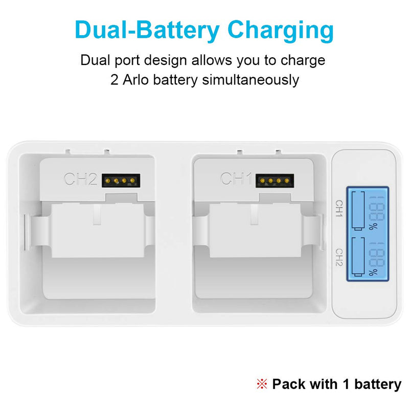 Feirsh 1_Pack Battery for Arlo Pro with Dual Charging Station Charger, 2440mAh Rechargeable Lithium Ion Batteries for Arlo Pro,Arlo Pro 2 Camera(VMA4400)