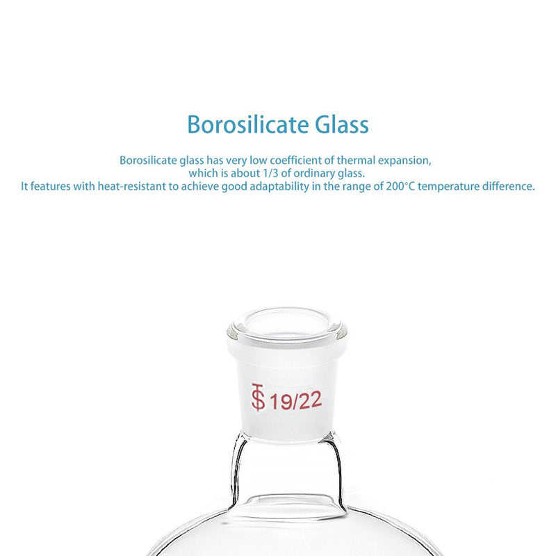 StonyLab Glass 50mL Heavy Wall Single Neck 1 Neck Round Bottom Flask RBF, with 19/22 Standard Taper Outer Joint - 50mL 50 ml