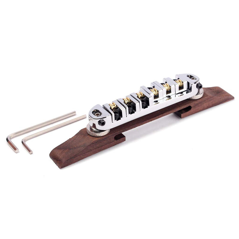 Alnicov Chrome Plated Roller Saddles Rosewood Bridge Set For Jazz Guitar