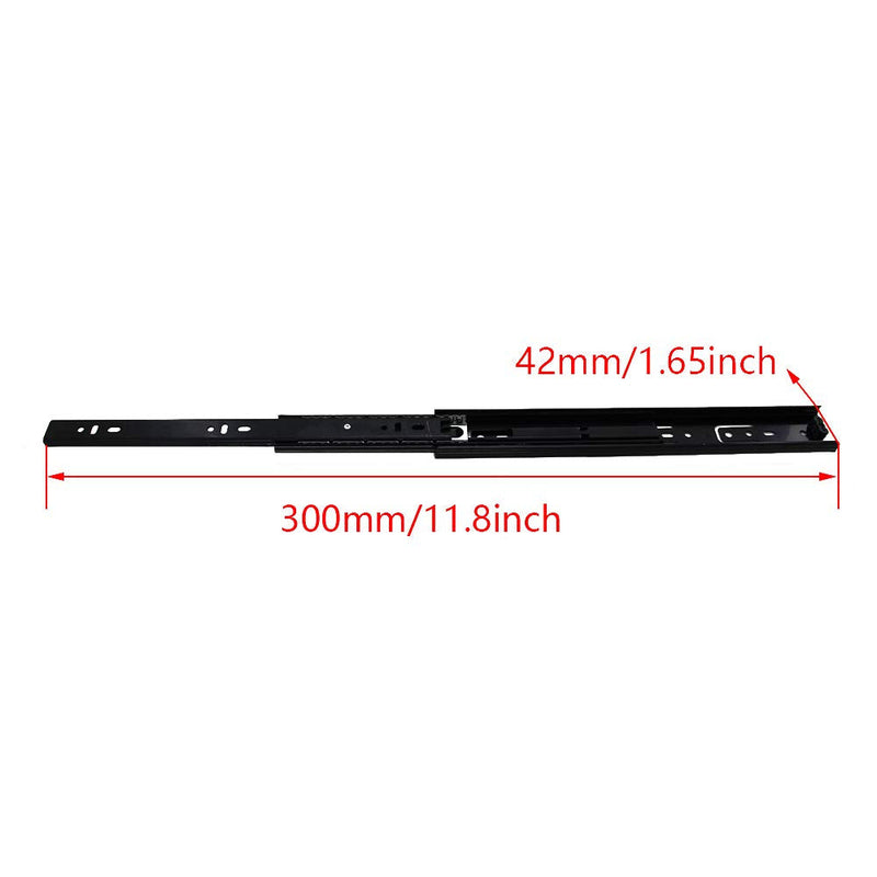 MroMax 12-Inch Cold Rolled Steel Drawer Slides, Full Extension Ball Bearing Slide Track Rail 42mm Wide 100lb Capacity Black 1 Pair