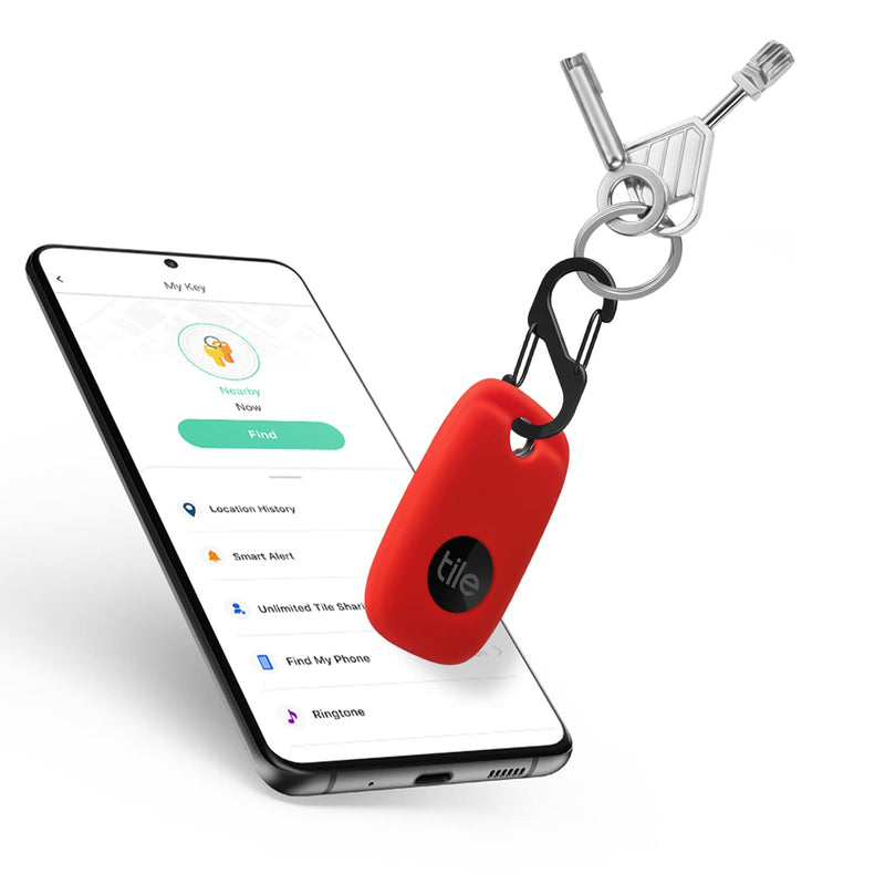 Geiomoo Silicone Case for Tile Pro 2022 Tracker, Soft Flexible Scratch Resistant Cover with Carabiner (Red) Red