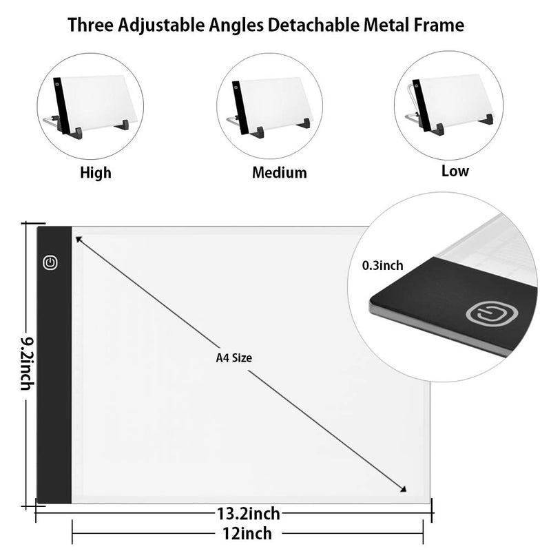 Benote A4 Light Box for Tracing LED Light Pad, 3 Level Adjustable Brightness Light Board for Diamond Painting, Streaming, Sketching, Animation, Stenciling, Weeding Vinyl