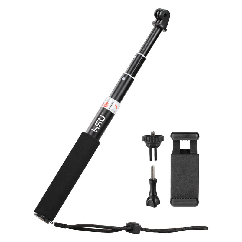 HSU Extendable Selfie Stick，Waterproof Hand Grip for GoPro Hero 10/9/8/7/6/5/4, Handheld Monopod Compatible with Cell Phones, AKASO Campark and Other Action Cameras 7.9"to 22.6"